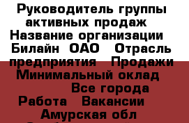 Руководитель группы активных продаж › Название организации ­ Билайн, ОАО › Отрасль предприятия ­ Продажи › Минимальный оклад ­ 30 000 - Все города Работа » Вакансии   . Амурская обл.,Свободненский р-н